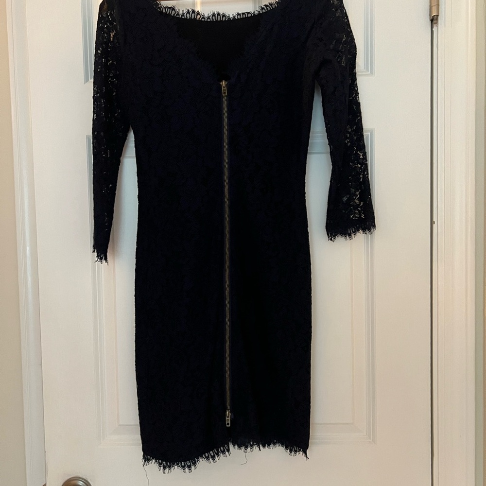 Diane Von Furstenberg Navy Lace Long Sleeve Dress - Picture 3 of 3